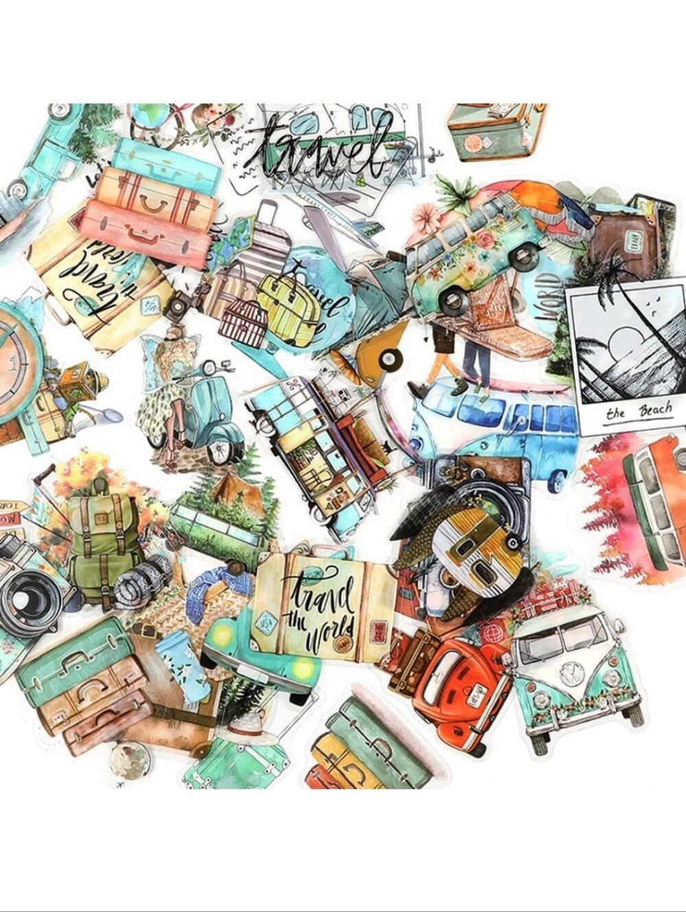 Vintage Travel Sticker Art Print - Multicolor